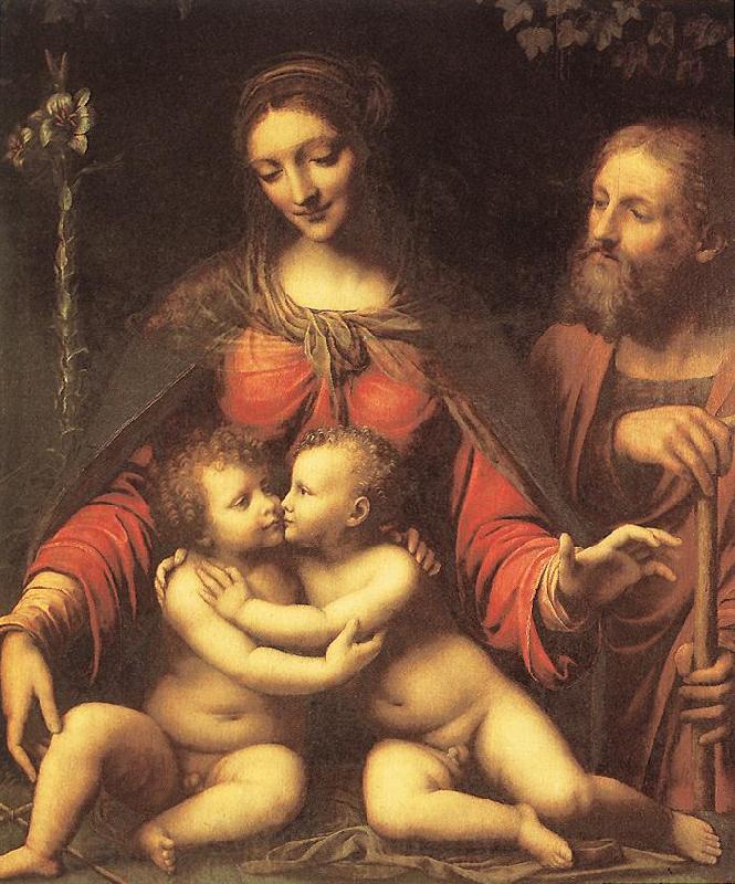 LUINI, Bernardino Holy Family with the Infant St John af Norge oil painting art